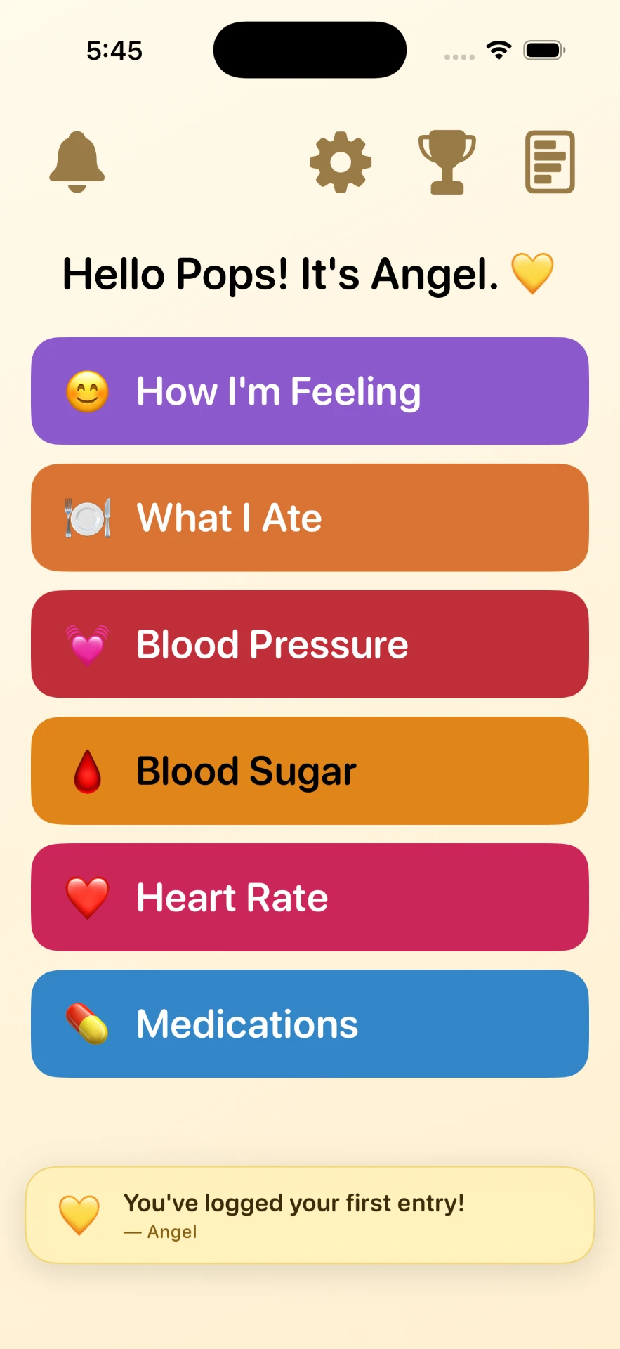Star home screen showing a first entry milestone message